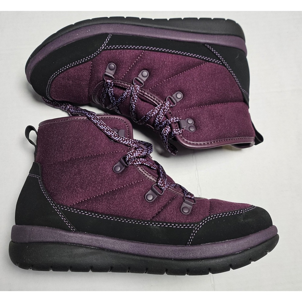 CLARKS Cloudsteppers Cabrini Cove Aubergine Lace Up Ankle Boots Women US 7 M - Picture 3 of 10